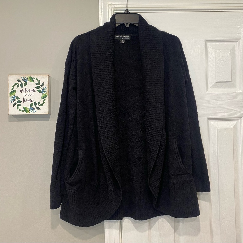 Barefoot Dreams Cozychic Light Circle Cardi Cardigan Sweater Black Medium Cozy